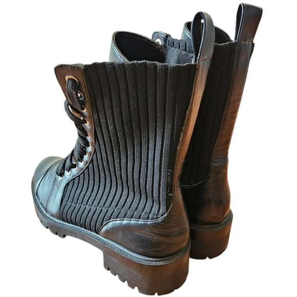 Zara Low Heeled Contrasting Moto Combat Lace Up Ankle Biker Boots Black Size 41. - Picture 9 of 16